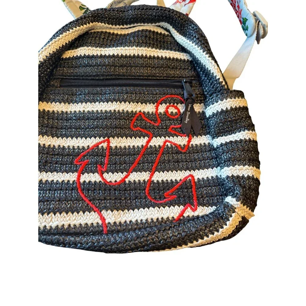 Vera Bradley Striped Mini Backpack Red Anchor Embroidery Adjustable Floral Strap
